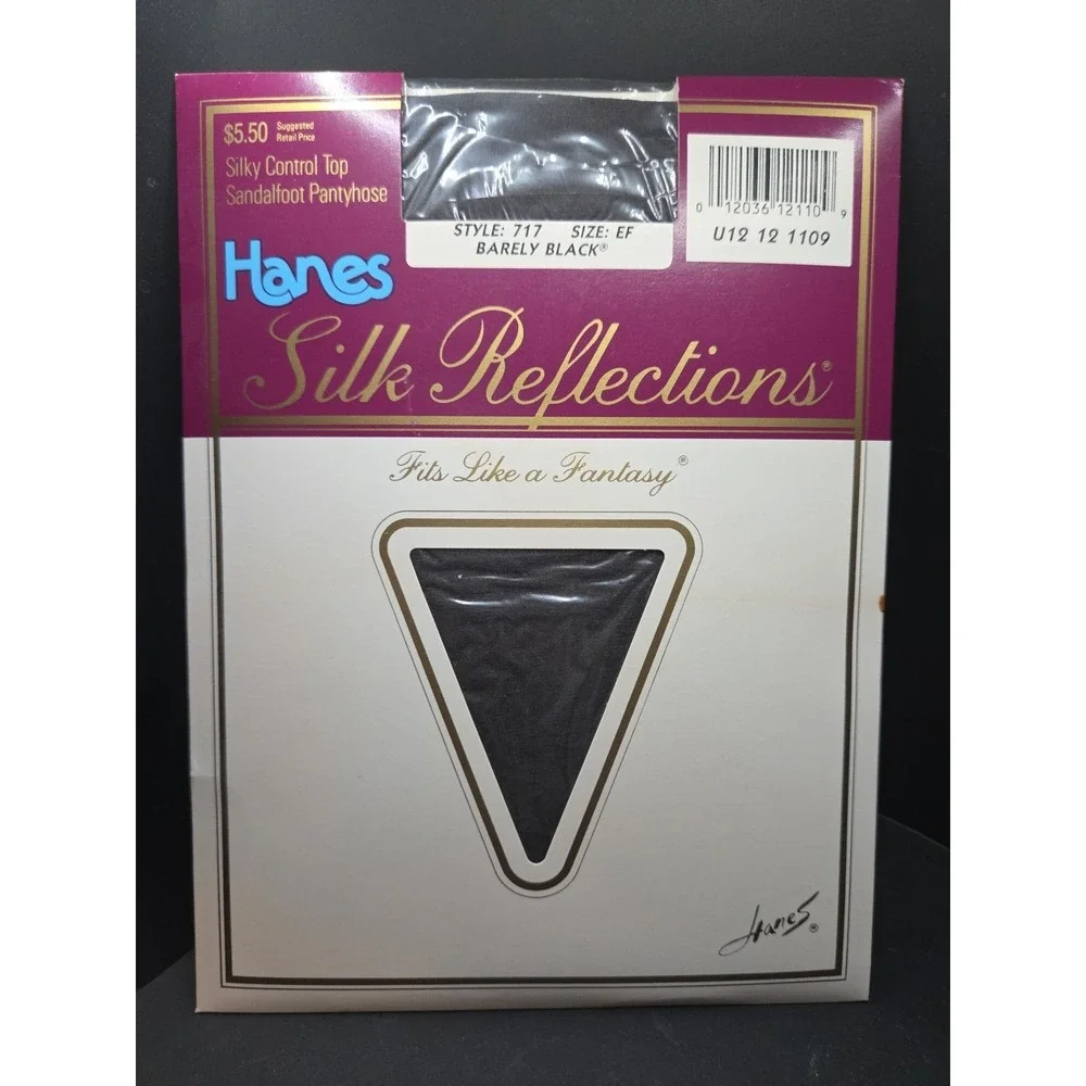 Hanes Silk Reflections Pantyhose Size EF Style 717, Barely‎ Black Control Top